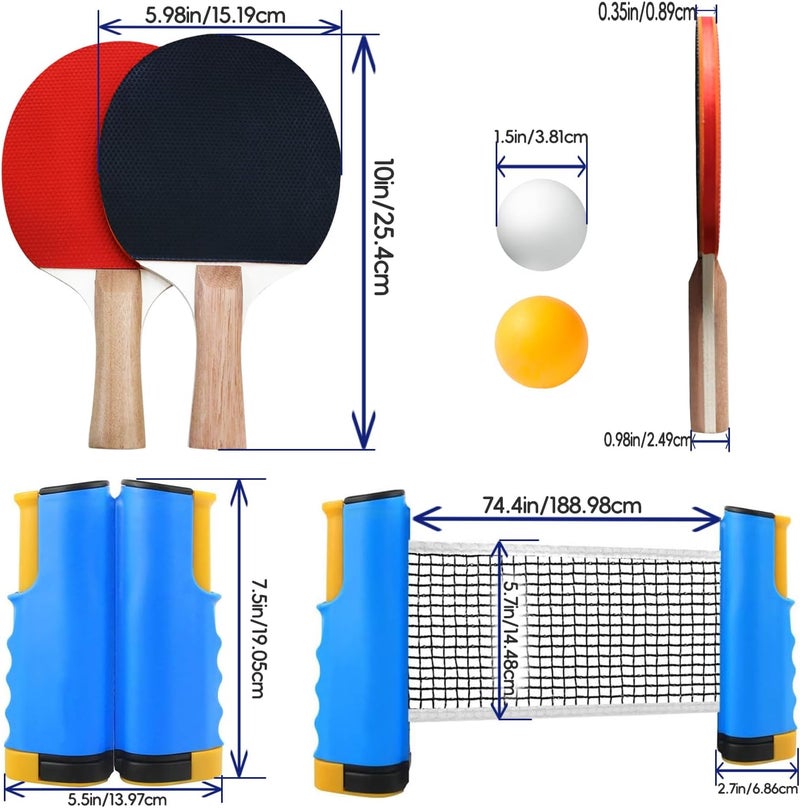 PROMFMOVE Ping Pong Paddles Set, Portable Table Tennis Paddles Set with Retractable Tennis Net, 2 Rackets, 6 Balls and Carry Bag for Indoor/Outdoor Games - Image 5